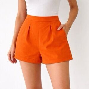 Sincerely Jules Bright Orange High-Waist Pleated Shorts Sm